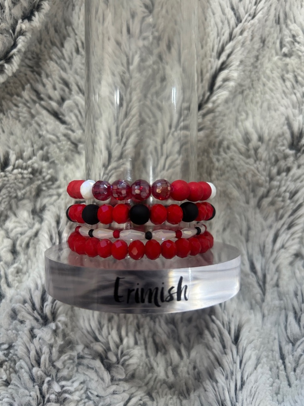 Erimish Red, Black & White Layered Beaded Bracelet Set